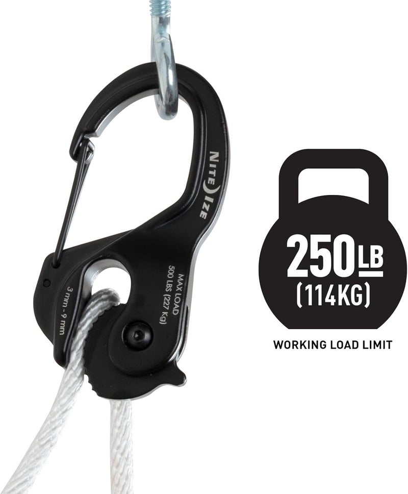 NiteIze CamJam XT Aluminum Rope Tightener - Versatile Tie Down Cam Mechanism with Carabiner Clip - Secure Hiking Gear Essential - Rope Tie Down Accessory - Black/White - Image 3